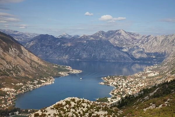 High view of the fjord at Kotor Bay, Kotor, UNESCO World Heritage Site