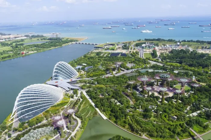 Framed Print : High view overlooking the Gardens by the Bay botanical gardens with its conservatories Framed Print : High view overlooking the Gardens by the Bay botanical gardens with its conservatories