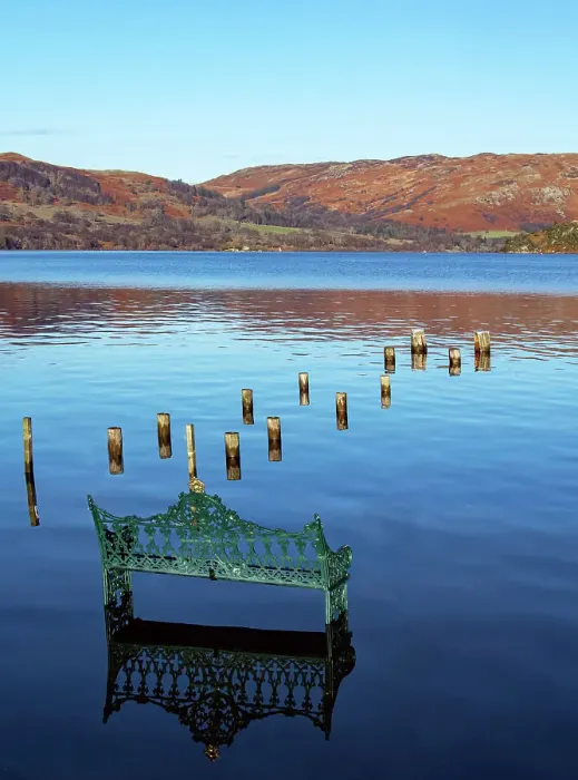 Framed Print : High water, Ullswater shore, Glenridding, Ullswater, Lake District National Park, UNESCO World Heritage Site, Cumbria, England, United Kingdom, Europe