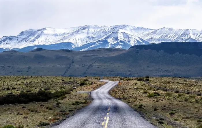 Framed Print : Highway leading to snow covered mountains, Torres del Paine National Park, Chile, South America Framed Print : Highway leading to snow covered mountains, Torres del Paine National Park, Chile, South America