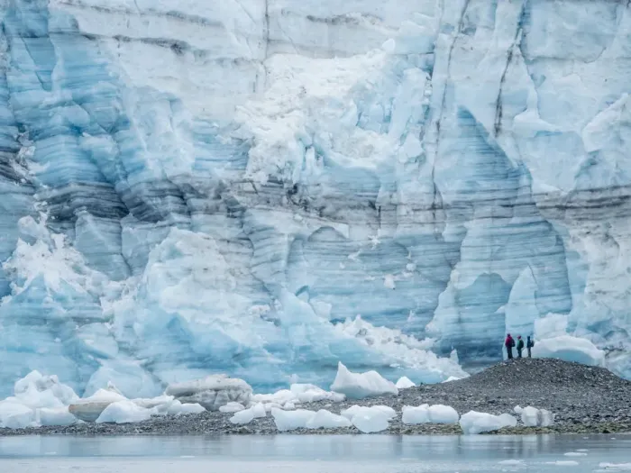 Framed Print : Hikers in front of Lamplugh Glacier, Glacier Bay National Park and Preserve, UNESCO