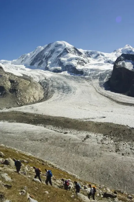 Framed Print : Hikers nearing ice flow of the Monte Rosa glacier Framed Print : Hikers nearing ice flow of the Monte Rosa glacier
