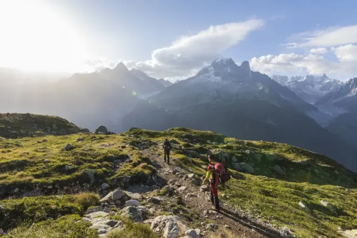 Framed Print : Hikers on the way to Lacs De Cheserys from Argentiere with Les Drus and Aiguille Framed Print : Hikers on the way to Lacs De Cheserys from Argentiere with Les Drus and Aiguille