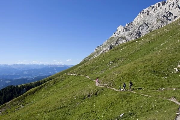 Hiking in the Latemar mountain range, Dolomites, eastern Alps, South Tyrol