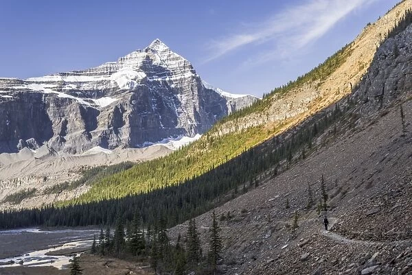 Hiking in the Mount Robson Provincial Park, UNESCO World Heritage Site, with a view