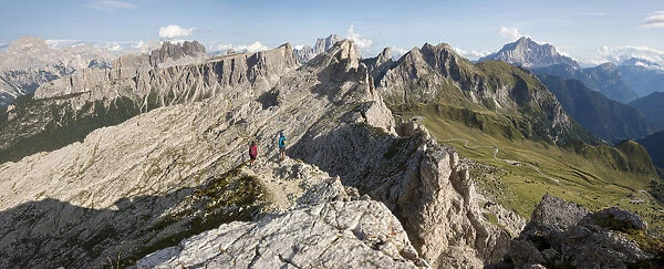 Hiking in typical mountainous terrain of the Dolomites range of the Alps on the Alta