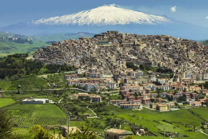 Framed Print : Hill town with backdrop of snowy volcano Mount Etna, Gangi, Palermo Province, Sicily, Italy, Mediterranean, Europe Framed Print : Hill town with backdrop of snowy volcano Mount Etna, Gangi, Palermo Province, Sicily, Italy, Mediterranean, Europe