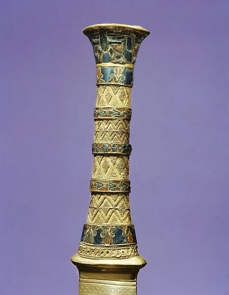 The hilt of one of the kings daggers, from the tomb of the pharaoh Tutankhamun