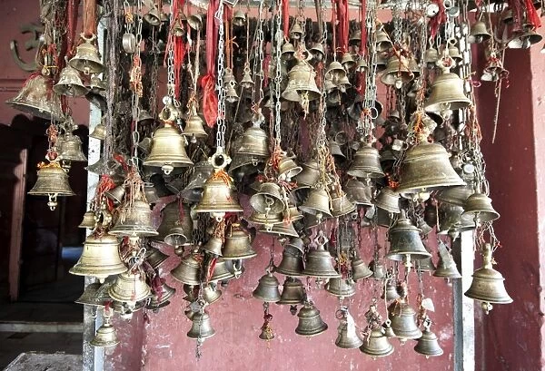Hindu bells, rung by devotees as an invocation to the deities to hear their prayers, Sivadol Mandir, Sivasagar, Assam, India, Asia