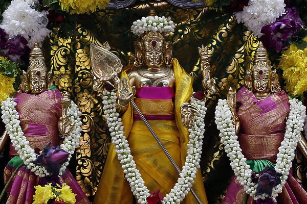 Hindu deities including Murugan, God of War, Sri Mahamariamman Hindu Temple, Kuala Lumpur