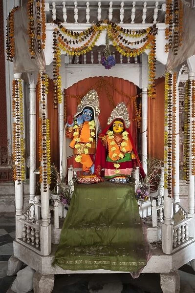 Hindu deities Lord Krishna and his consort Radha in the shrine at Lalji Mandir, Kalna, West Bengal, India, Asia