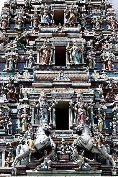 Hindu gods adorn the five storey Raja Gopuram, Sri Mahamariamman Hindu Temple