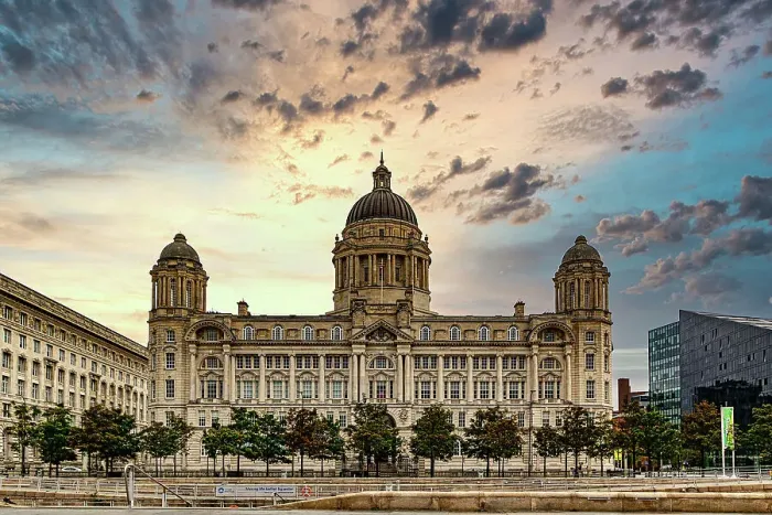 Framed Print : Historic building with domes against a dramatic sunset sky, flanked by trees and a water feature in Liverpool, Merseyside, England, United Kingdom, Europe Framed Print : Historic building with domes against a dramatic sunset sky, flanked by trees and a water feature in Liverpool, Merseyside, England, United Kingdom, Europe