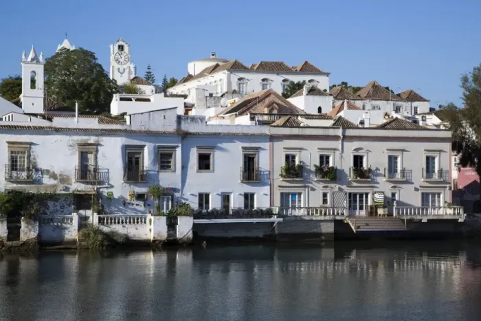 Framed Print : Historic buildings along the Gilao River, Tavira, Alagarve, Portugal, Europe Framed Print : Historic buildings along the Gilao River, Tavira, Alagarve, Portugal, Europe