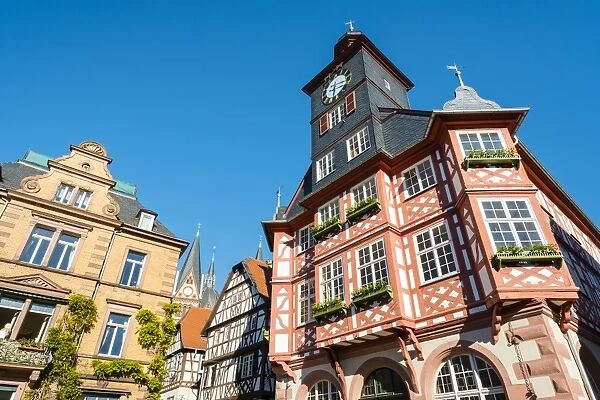 Historic buildings on Marktplatz market square, Heppenheim, Hessen, Germany, Europe