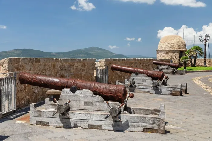 Framed Print : Historic cannons on the town wall of Alghero, Sassari province, Sardinia, Italy, Mediterranean, Europe Framed Print : Historic cannons on the town wall of Alghero, Sassari province, Sardinia, Italy, Mediterranean, Europe