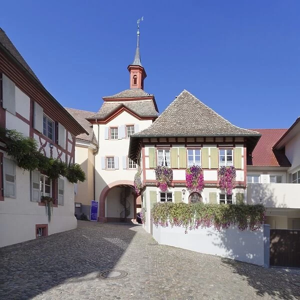 Historic centre with town gate, Burkheim, Kaiserstuhl, Breisgau, Black Forest, Baden Wurttemberg, Germany, Europe