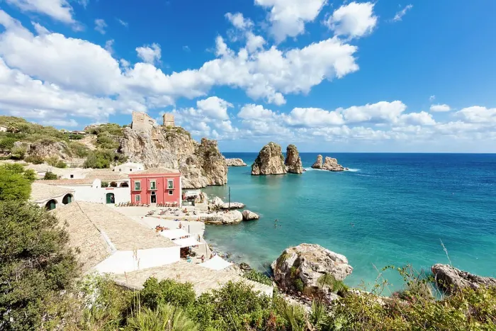 Framed Print : Historic hamlet of tuna fishery, Tonnara di Scopello, Castellammare del Golfo, province of Trapani
