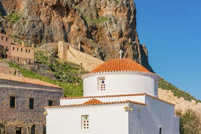 Framed Print : Historic Orthodox church in Chryssafitissa square, Monemvasia, Laconia, Greece Framed Print : Historic Orthodox church in Chryssafitissa square, Monemvasia, Laconia, Greece