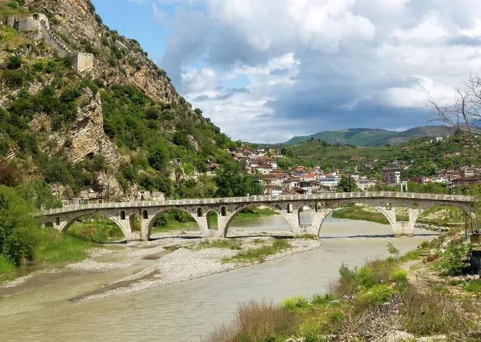 Framed Print : Historic Ottoman period Gorica bridge crossing River Osum, Berat, Albania, Europe Framed Print : Historic Ottoman period Gorica bridge crossing River Osum, Berat, Albania, Europe