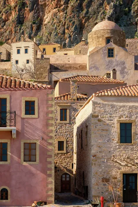 Framed Print : Historic stone houses in Chryssafitissa square, Monemvasia, Laconia, Greece Framed Print : Historic stone houses in Chryssafitissa square, Monemvasia, Laconia, Greece