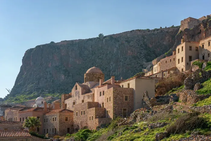 Framed Print : Historic stone houses in the mountain, Monemvasia, Laconia, Greece Framed Print : Historic stone houses in the mountain, Monemvasia, Laconia, Greece