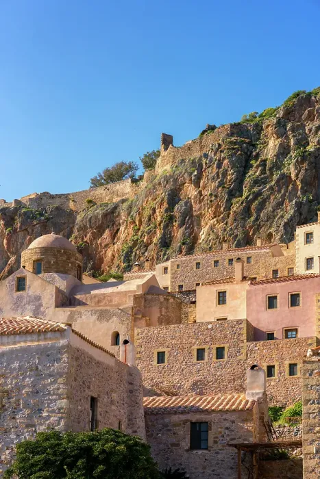 Framed Print : Historic stone houses in the mountain, Monemvasia, Laconia, Greece Framed Print : Historic stone houses in the mountain, Monemvasia, Laconia, Greece