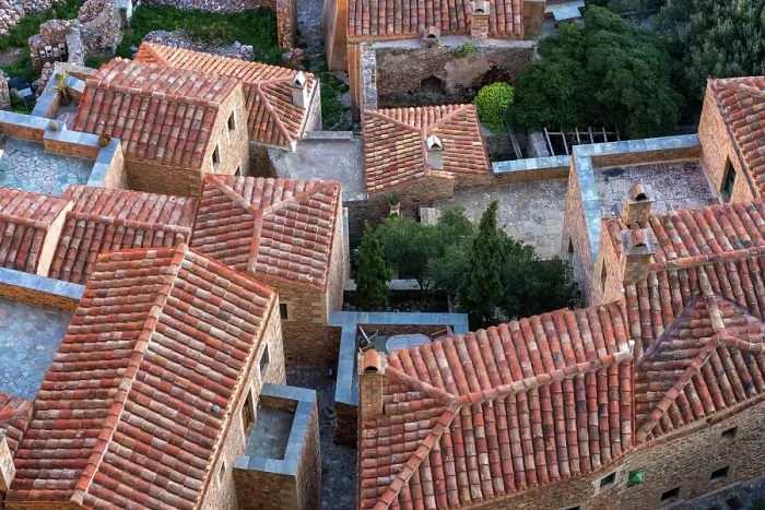 Framed Print : Historic stone houses roof tiles, Monemvasia, Laconia, Greece Framed Print : Historic stone houses roof tiles, Monemvasia, Laconia, Greece