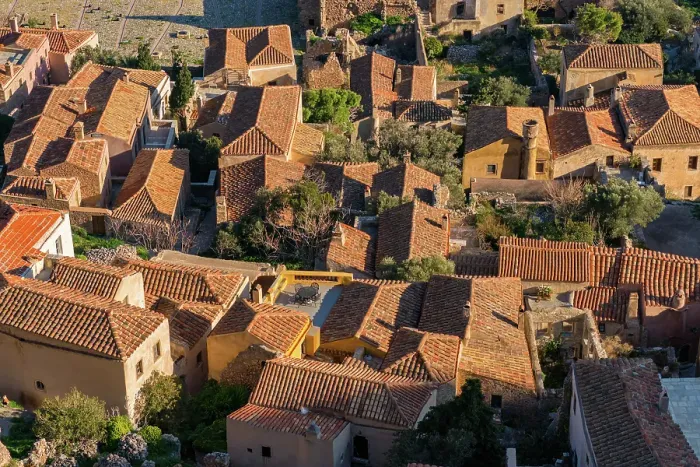 Framed Print : Historic stone houses roof tiles, Monemvasia, Laconia, Greece Framed Print : Historic stone houses roof tiles, Monemvasia, Laconia, Greece
