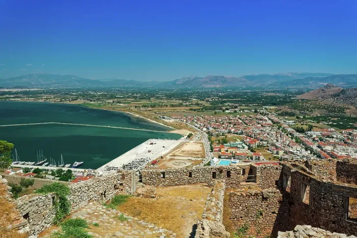 Framed Print : Historic town panoramic view, with traditional low-rise red tile roof buildings, Nafplion, Peloponnese, Greece, Europe Framed Print : Historic town panoramic view, with traditional low-rise red tile roof buildings, Nafplion, Peloponnese, Greece, Europe