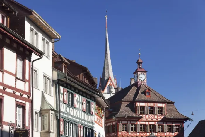 Framed Print : Historic townhouses and town hall in the market place, Stein am Rhein, Canton Schaffhausen, Switzerland, Europe Framed Print : Historic townhouses and town hall in the market place, Stein am Rhein, Canton Schaffhausen, Switzerland, Europe