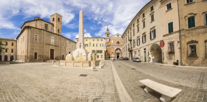 Framed Print : Historical buildings and obelisk of the ancient Piazza Federico II, Jesi, Province of Ancona Framed Print : Historical buildings and obelisk of the ancient Piazza Federico II, Jesi, Province of Ancona