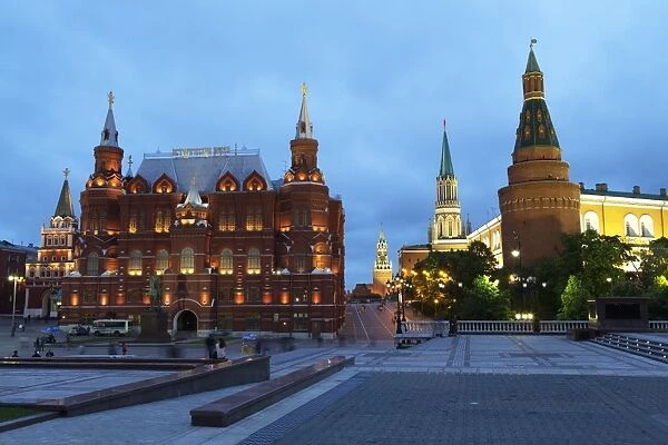 The Historical Museum on Red Square and the Kremlin at night, UNESCO World Heritage Site, Moscow, Russia, Europe