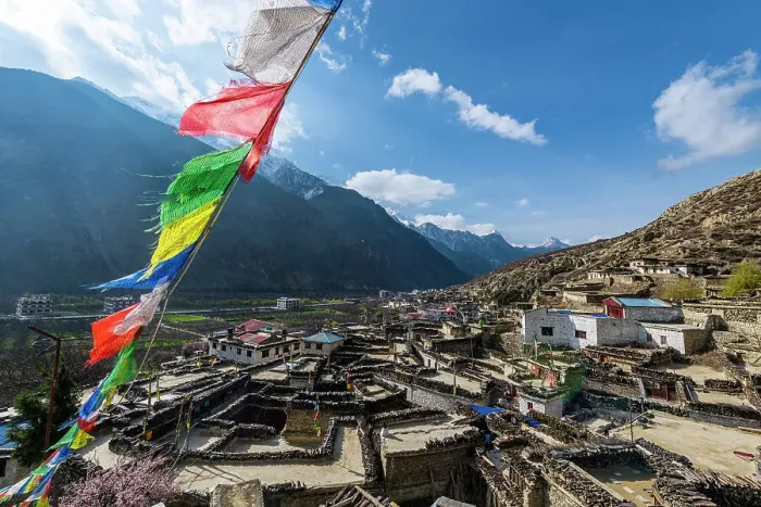 Framed Print : Historical village of Marpha and prayer flags, Jomsom, Himalayas, Nepal, Asia