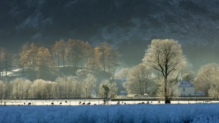 Framed Print : Hoar frost over Stonethwaite village in Borrowdale, Lake District National Park, Cumbria Framed Print : Hoar frost over Stonethwaite village in Borrowdale, Lake District National Park, Cumbria