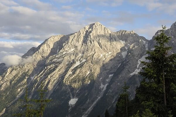 Hoher Goll mountain range seen from the Rossfeld Panoramastrasse (Rossfeldhoehenringstrasse or Panoramic Highway), Berchtesgaden, Bavaria