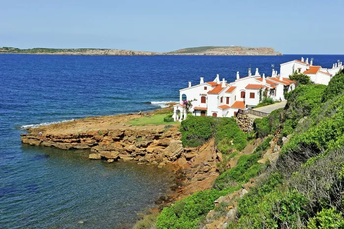 Framed Print : Holiday villas at Platges de Fornells, seaside resort, Menorca, Balearic Islands, Spain, Mediterranean, Europe Framed Print : Holiday villas at Platges de Fornells, seaside resort, Menorca, Balearic Islands, Spain, Mediterranean, Europe