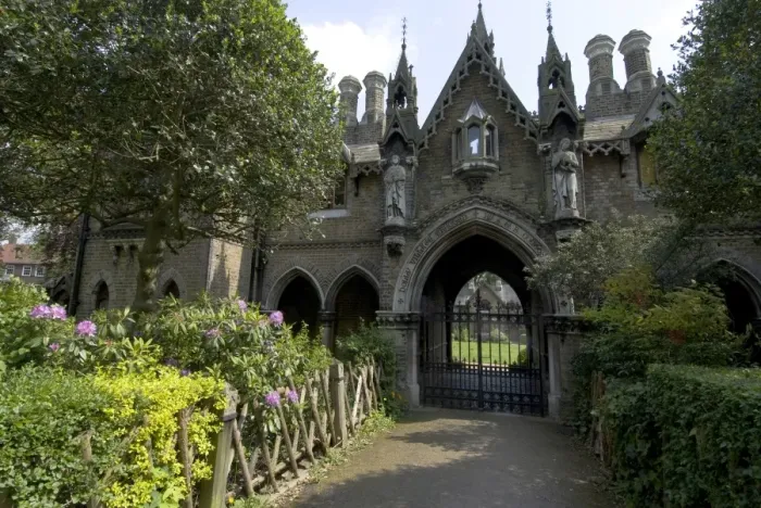 Framed Print : Holly Village, Grade 2 listed Gothic style buildings dating from 1865, architect Henry Darybishire, Highgate, London, England, United Kingdom, Europe