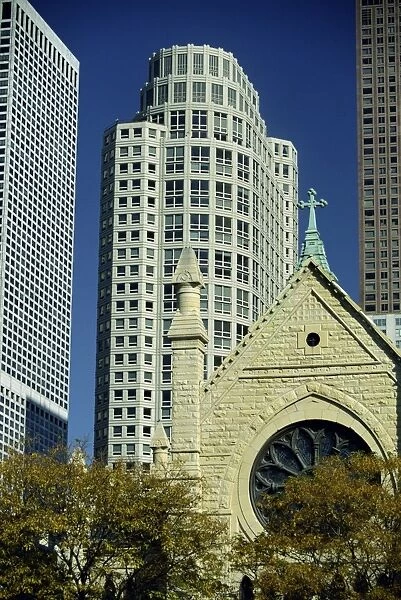 Holy Name Cathedral with tower blocks of the Near North