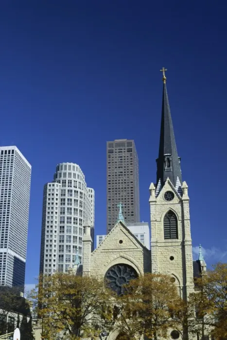 Framed Print : Holy Name Christian cathedral and tower blocks of Framed Print : Holy Name Christian cathedral and tower blocks of