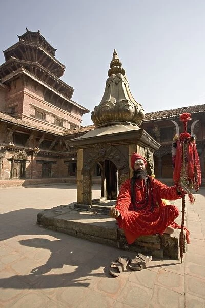Holy man in his Shiva outfit in Mul Chowk