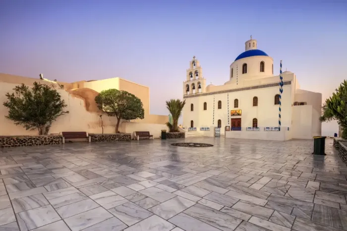 Framed Print : The Holy Orthodox Church of Panagia with the colors white and blue the icons of Greece