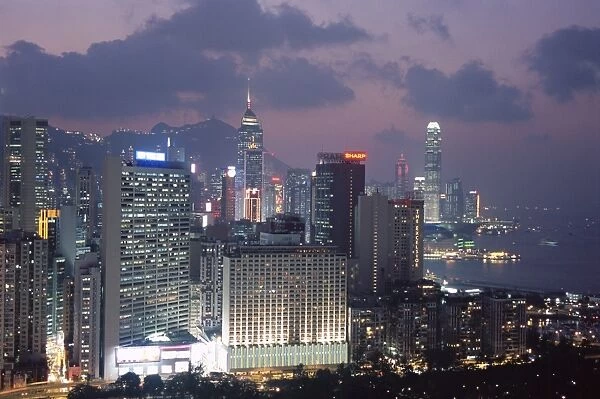 Hong Kong Island skyline, Causeway Bay, in the evening, Hong Kong, China, Asia