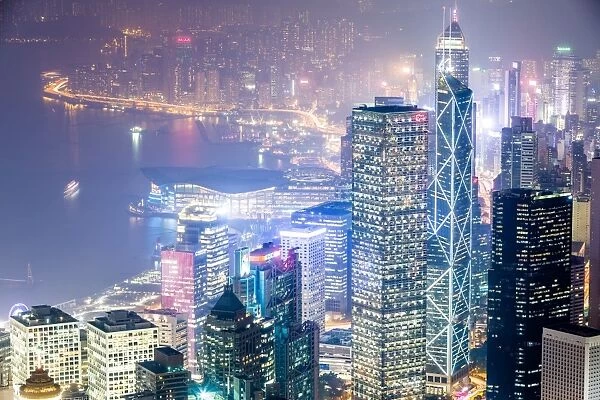 Hong Kong from the Peak at night, Hong Kong, China, Asia
