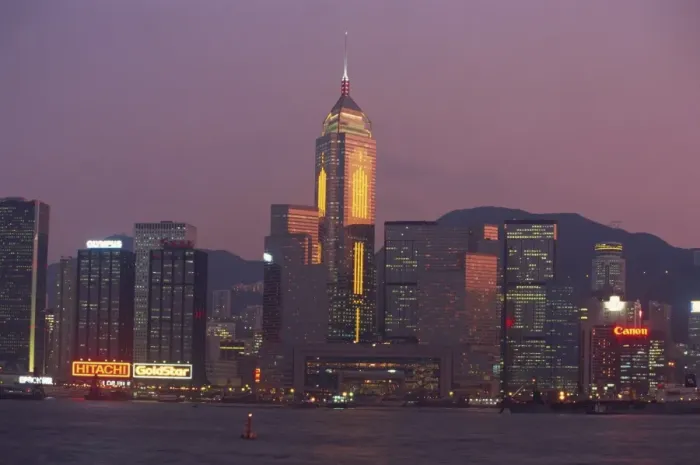 Framed Print : Hong Kong skyline illuminated at dusk, Hong Kong, China, Asia Framed Print : Hong Kong skyline illuminated at dusk, Hong Kong, China, Asia