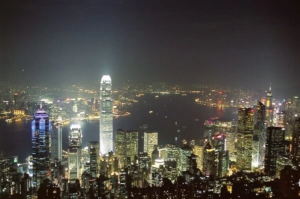 Hong Kong skyline by night from the Peak on Hong Kong Island, Hong Kong, China, Asia