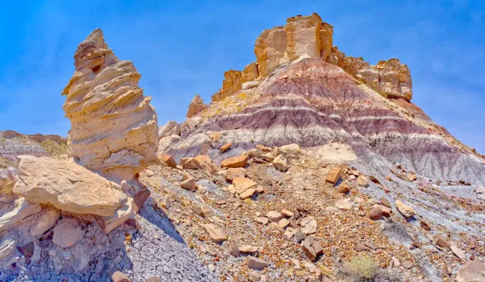 Framed Print : A hoodoo formation called Medusas Child below the cliffs of Agate Plateau in Framed Print : A hoodoo formation called Medusas Child below the cliffs of Agate Plateau in