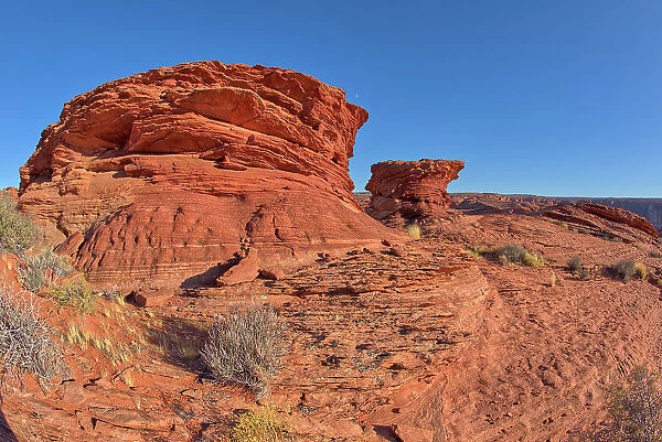 Hoodoos on top of a ridge of sandstone near the Spur Canyon at Horseshoe Bend, Arizona, United States of America, North America