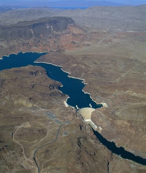 The Hoover Dam and Lake Mead from the air, Nevada, USA