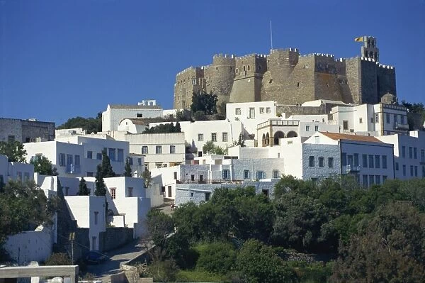 Hora and St. John Monastery, Patmos, Dodecanese, Greek Islands, Greece, Europe